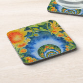 Elegante böhmische Retro-Sonnenblumen Getränkeuntersetzer (Linke Seite)