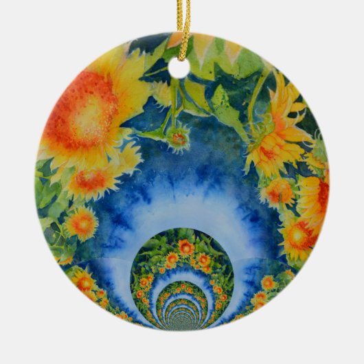 Elegante böhmische Retro-Sonnenblumen Keramikornament (Vorne)