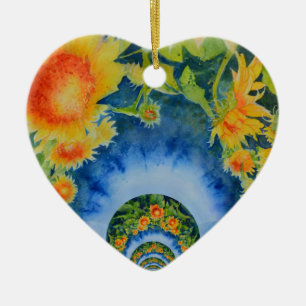 Elegante böhmische Retro-Sonnenblumen Keramikornament