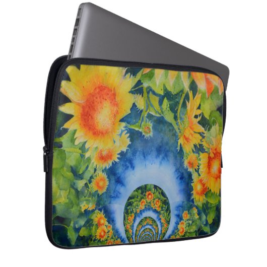 Elegante böhmische Retro-Sonnenblumen Laptopschutzhülle (Vorne Rechts)