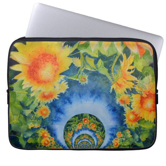 Elegante böhmische Retro-Sonnenblumen Laptopschutzhülle (Vorderseite)