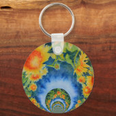 Elegante böhmische Retro-Sonnenblumen Schlüsselanhänger (Vorderseite)