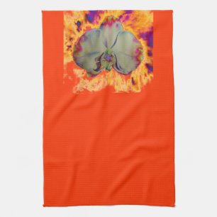 Elegante boho-abstrakte Aquarell-Orchideenmalerei Geschirrtuch