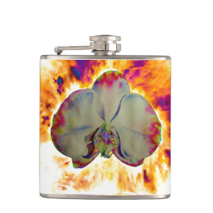 Elegante boho-abstrakte Wasserfarben-Orchideenmale Flachmann