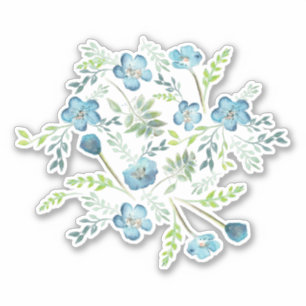 Elegante Boho Blue Green Watercolor-Blume Aufkleber