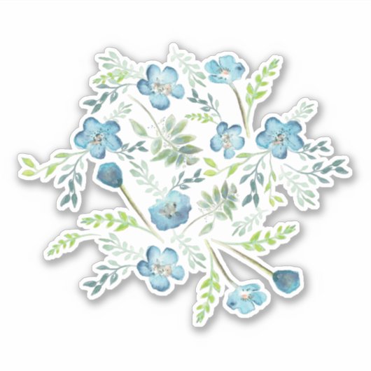 Elegante Boho Blue Green Watercolor-Blume Aufkleber (Vorderseite)