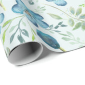 Elegante Boho Blue Green Watercolor-Blume Geschenkpapier (Rolleneckpunkt)