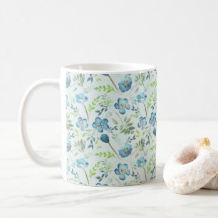 Elegante Boho Blue Green Watercolor-Blume Kaffeetasse