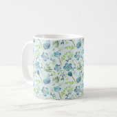 Elegante Boho Blue Green Watercolor-Blume Kaffeetasse (Vorderseite Links)