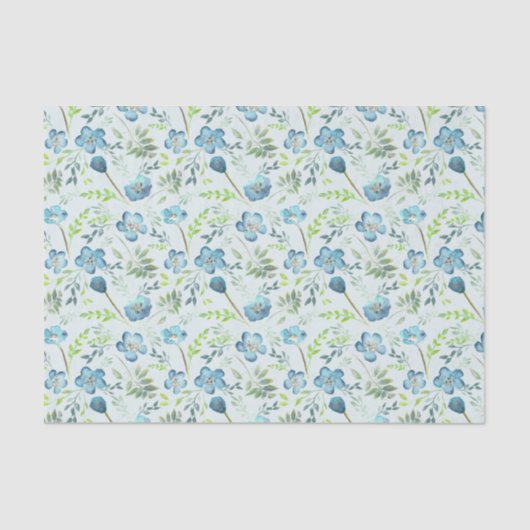 Elegante Boho Blue Green Watercolor-Blume Seidenpapier (Vorderseite)