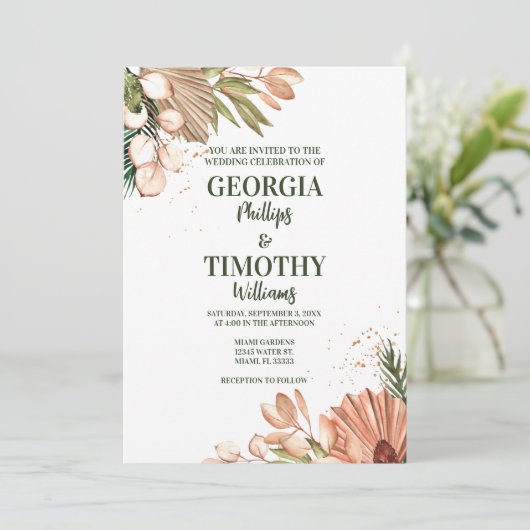 Elegante Boho-Blume Einladung (Stehend Vorderseite)