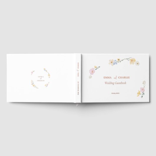 Elegante boho Blume Kalligrafie Hochzeit Gästebuch (Voll)