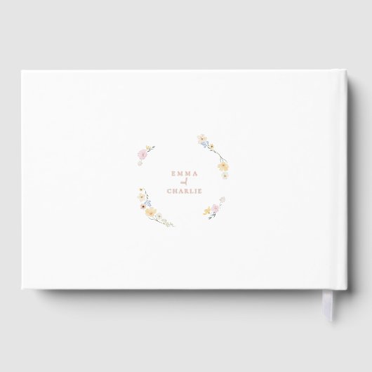 Elegante boho Blume Kalligrafie Hochzeit Gästebuch (Rückseite)