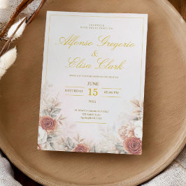 Elegante Boho-Blumen-Rosé-Weichrosa-Moderne Hochze Einladung