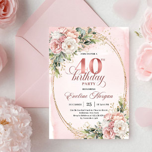 Elegante Boho-Blush-Blumen-Einladung zum 40. Gebur Einladung