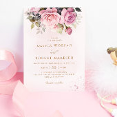 Elegante Boho Blush Pink Blumenzwiebelblume Hochze Einladung