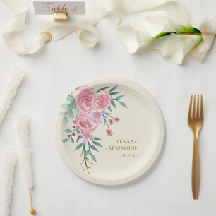 Elegante Boho Blush Pink Blumenzwiebelblume Hochze Pappteller