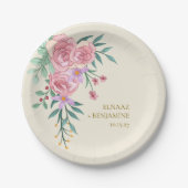 Elegante Boho Blush Pink Blumenzwiebelblume Hochze Pappteller (Vorderseite)