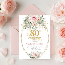 Elegante Boho-Blush-Rosen-Einladung zum 80. Geburt