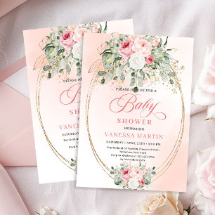 Elegante Boho-Blush-Rosen-Gold-Baby-Shower-Einladu Einladung