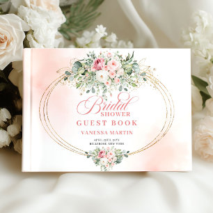 Elegante Boho Blush Rosen Grün Gold Braut-  Gästebuch