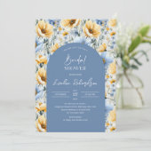 Elegante Boho Boho-Wildblumen, hellblau und gelb Einladung (Stehend Vorderseite)