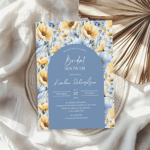 Elegante Boho Boho-Wildblumen, hellblau und gelb Einladung