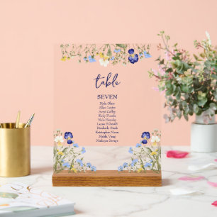 Elegante boho Botanische Wildblumen Blaue Hochzeit Acrylschild