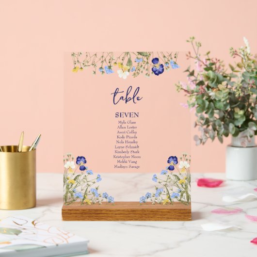 Elegante boho Botanische Wildblumen Blaue Hochzeit Acrylschild (Hochzeit)