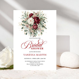 Elegante Boho-Burgund- und weiße Blumengeburtstags Einladung