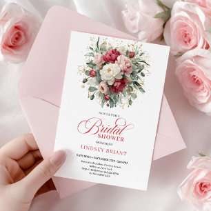 Elegante Boho-Burgunder-Weiß-Grün-Brautparty Einladung