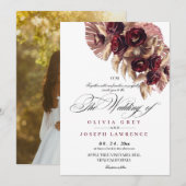 Elegante Boho Burgundy Gold Rose Blumenzwiese Einladung (Vorne/Hinten)