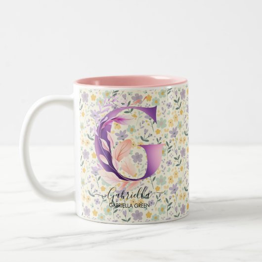 Elegante Boho Chic Floral Monogram Tasse - G (Links)