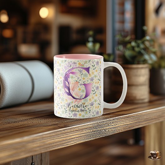 Elegante Boho Chic Floral Monogram Tasse - G