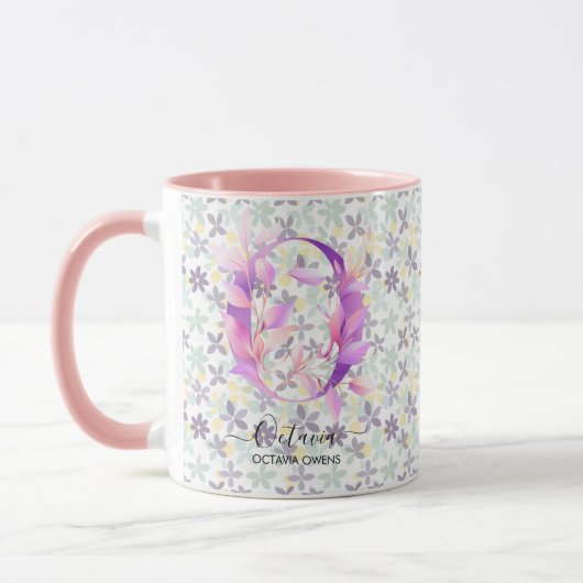 Elegante Boho Chic Floral Monogram Tasse - O (Links)