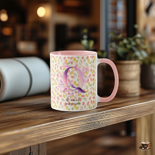 Elegante Boho Chic Floral Monogram Tasse - Q