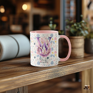 Elegante Boho Chic Floral Monogram Tasse - W
