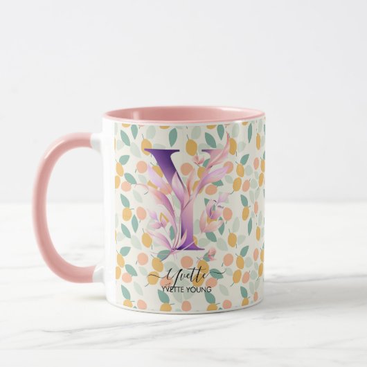 Elegante Boho Chic Floral Monogram Tasse - Y (Links)