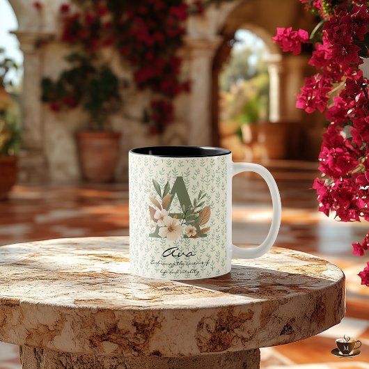Elegante Boho Chic Floral Monogramm-Tasse für Ava Zweifarbige Tasse