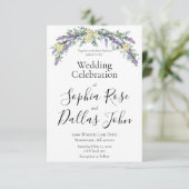 Elegante boho chic Lavender gelben Rosen Hochzeit Einladung (Stehend Vorderseite)