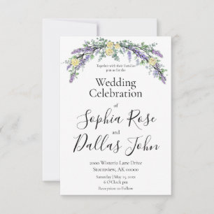 Elegante boho chic Lavender gelben Rosen Hochzeit Einladung