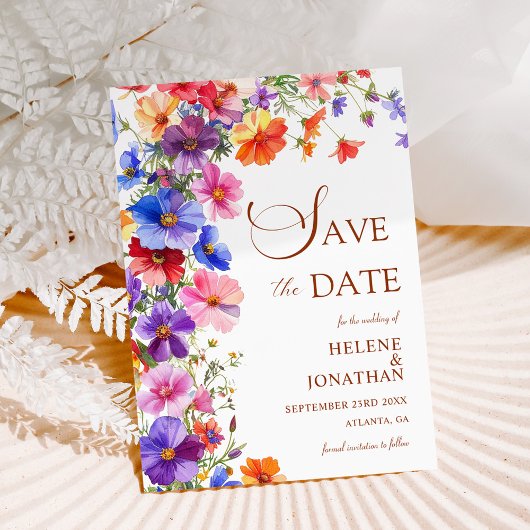 Elegante Boho-Chic-Wildflower-Gartenhochzeit Save The Date