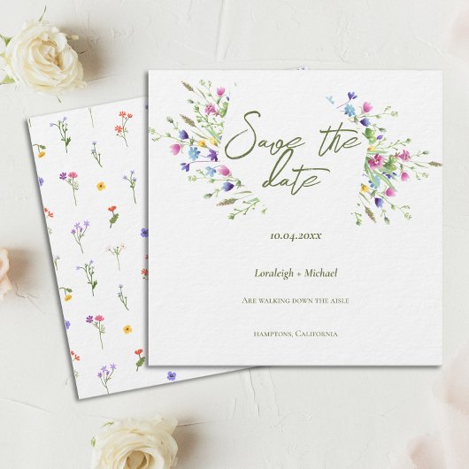 Elegante Boho einfache Wildblumen Hochzeit Save The Date