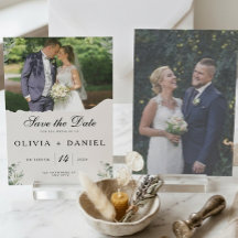 Elegante Boho Eukalyptusblätter Foto-Hochzeit