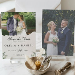 Elegante Boho Eukalyptusblätter Foto-Hochzeit Save The Date