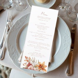 Elegante Boho Fall Floral Wedding Menus Menükarte