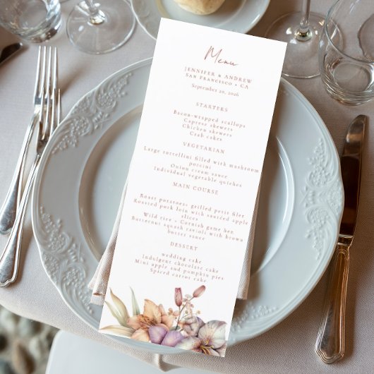 Elegante Boho Fall Floral Wedding Menus Menükarte
