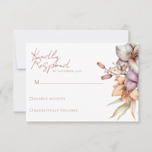 Elegante Boho Fall Floral Wedding RSVP Cards Karte (Vorderseite)