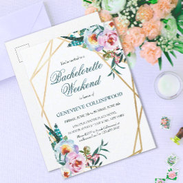 Elegante Boho Floral Bachelorette Wochenende Ausfl Einladungspostkarte
