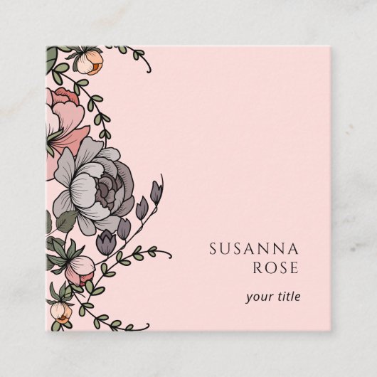 Elegante Boho Floral Business Card Quadratische Visitenkarte (Vorderseite)